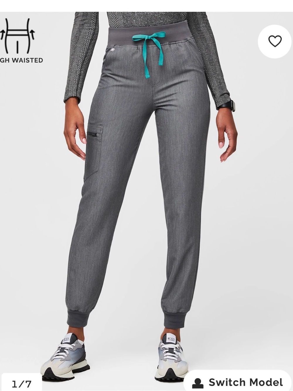 Figs Gray Jogger Pants with Teal Drawstring